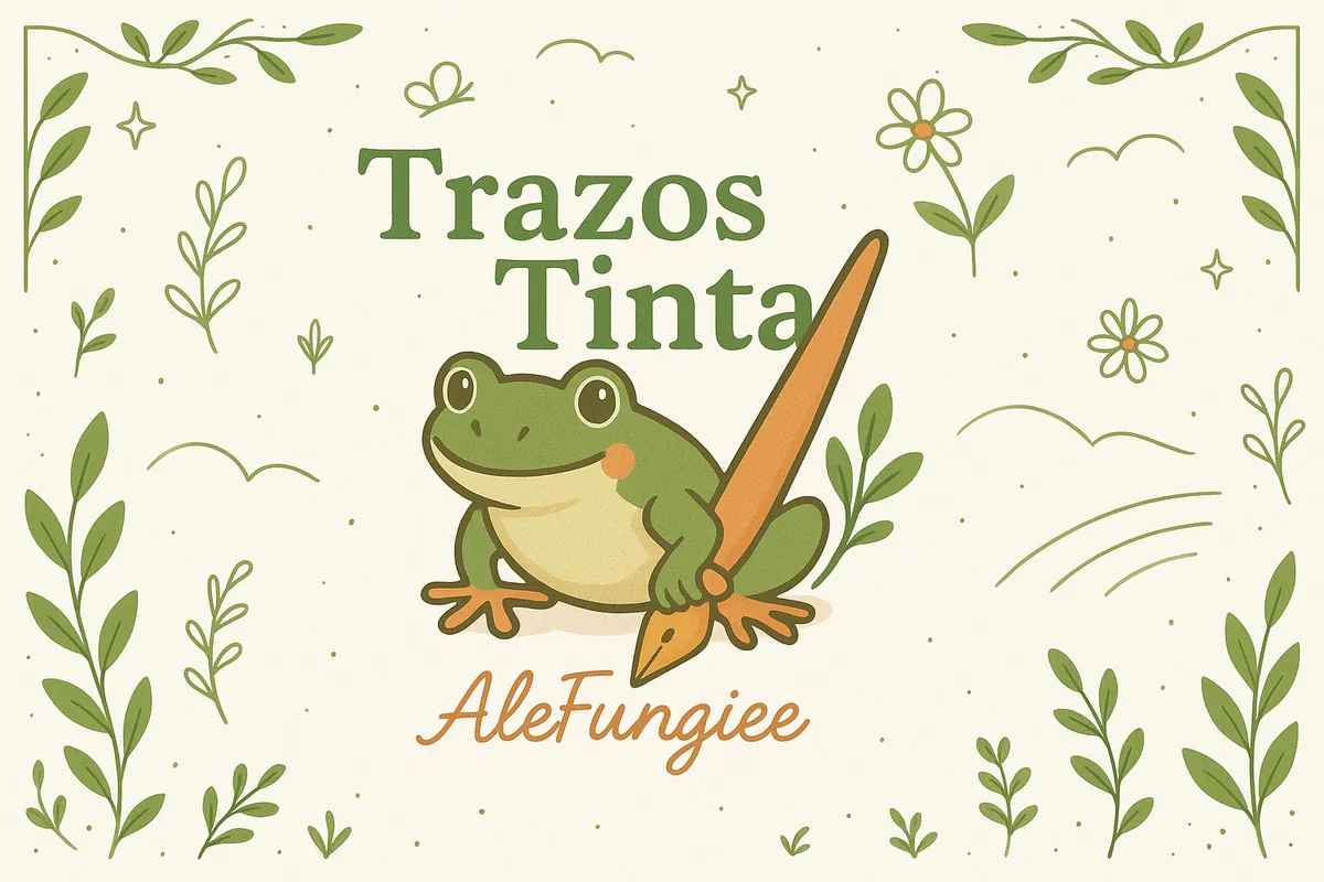 Diseño original de Trazos & Tinta con ilustraciones de hojas y ranita